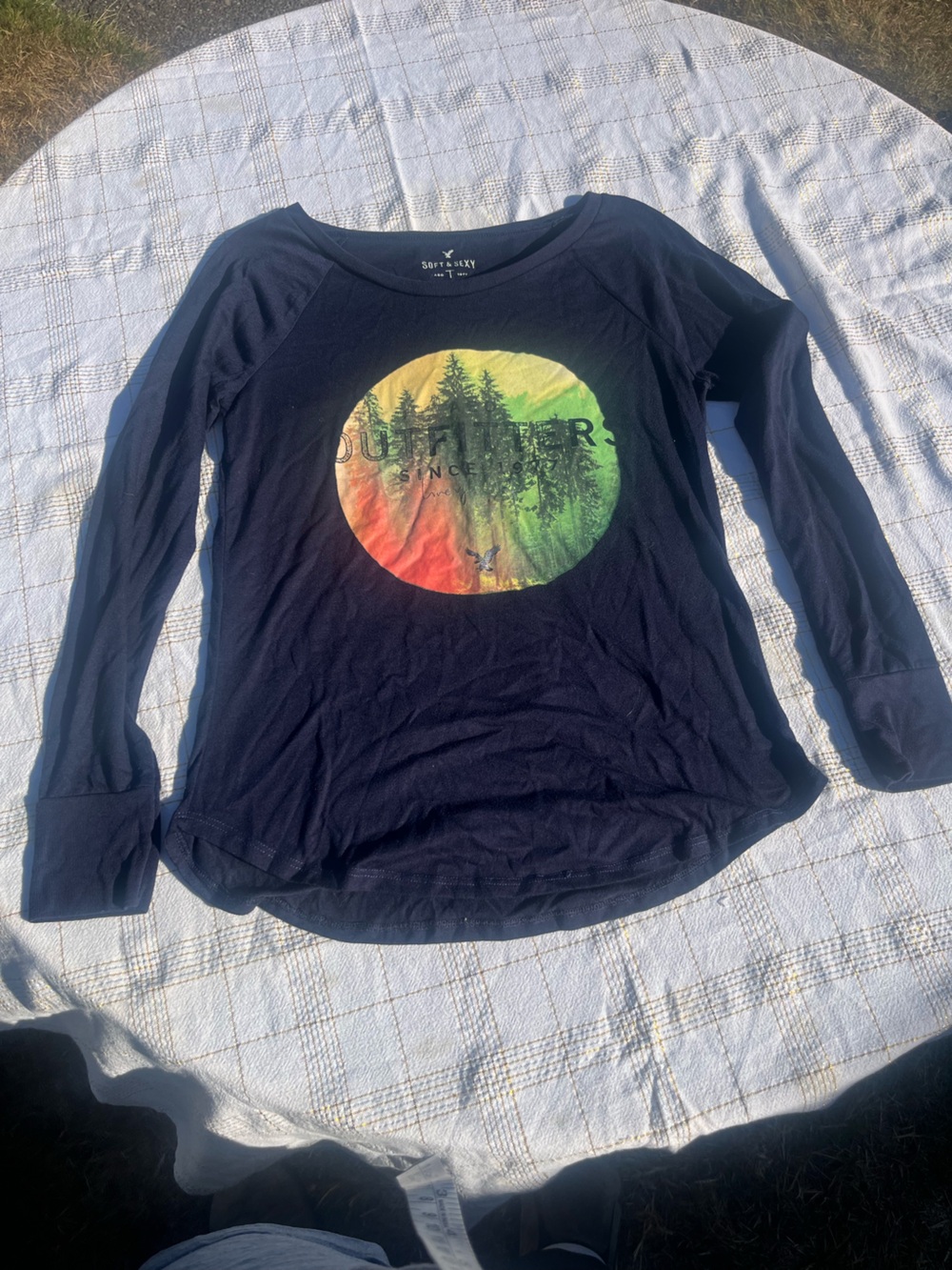 Kids Long-Sleeve Graphic Tee - Black with Multicolor Sunset Print